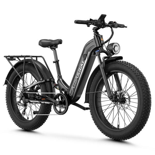 Black electric bike with fat tires. Third of seven in the Aipas ebike review.