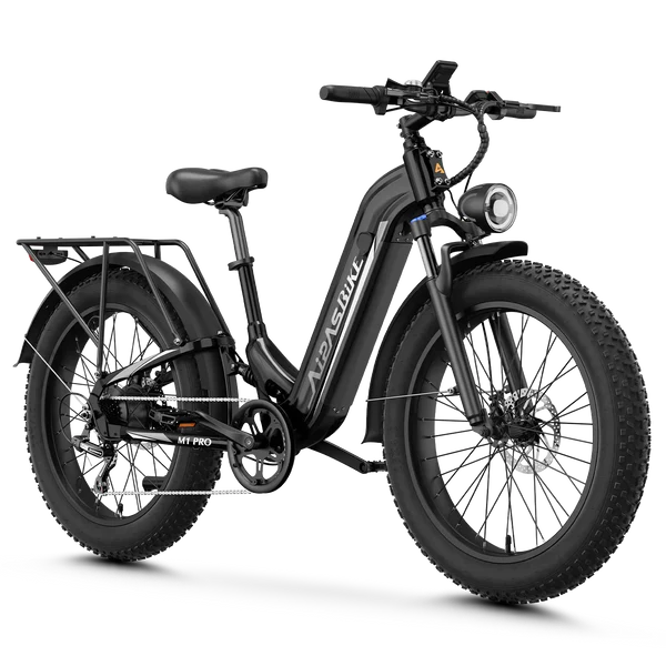 Black electric fat tire step-through bike. Fourth of seven in the Aipas ebike review.