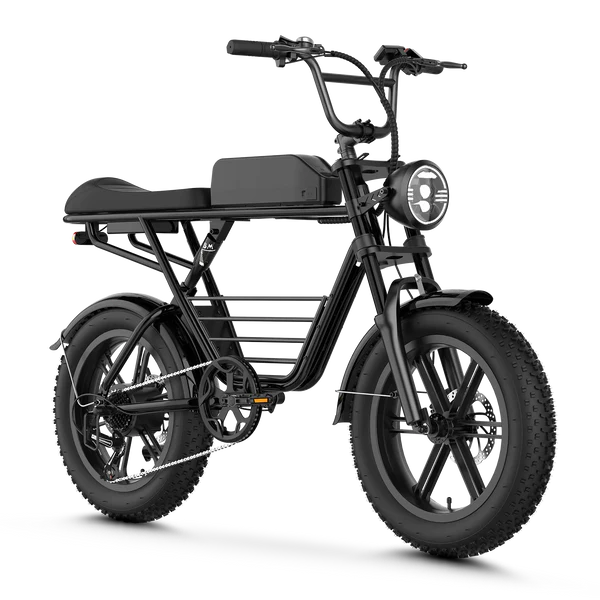 Black electric moped-style bike with fat tires. Seventh of seven in the Aipas ebike review.
